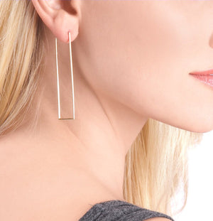 Long Rectangular Gold Hoop Earrings