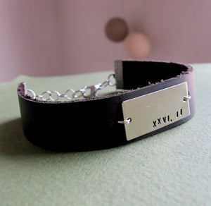 Roman Numeral Personalized Mens Leather Bracelet