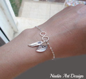 Leaf and Feather charm infinity bracelet
