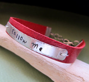 Adjustable Red Leather Name Bracelet