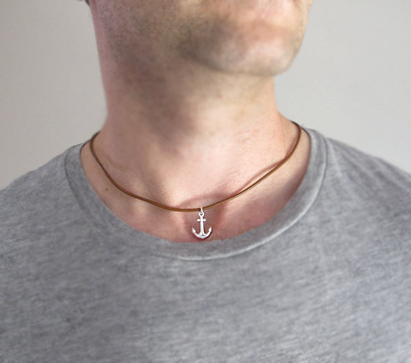 Anchor Necklace - Leather Cord Necklace for Men
