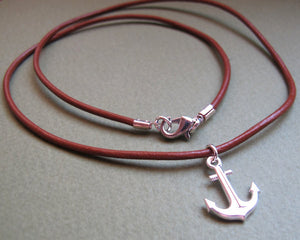 Anchor Necklace - Leather Cord Necklace for Men