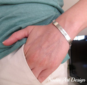 Nameplate adjustable silver bracelet