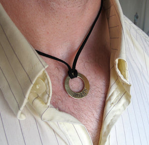 Leather Suede Necklace - Hebrew Engraved Disc