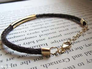 Black Leather Braided Bracelet for Men