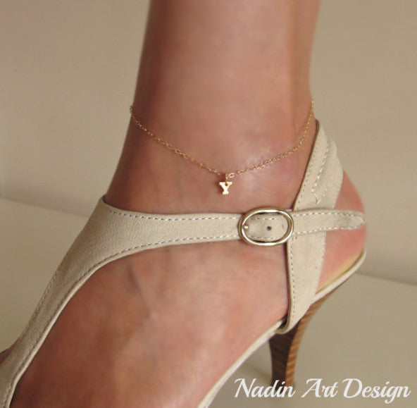 Letter charm gold anklet bracelet