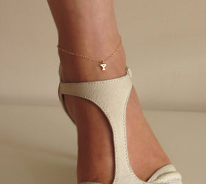 Gold Initial Charm Anklet Bracelet