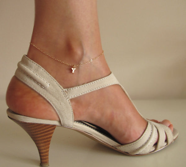 Gold Initial Letter Anklet Ankle Bracelet Adjustable Bangle Women