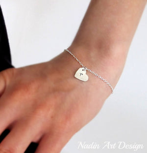 Heart Charm Sterling Silver Bracelet with initial