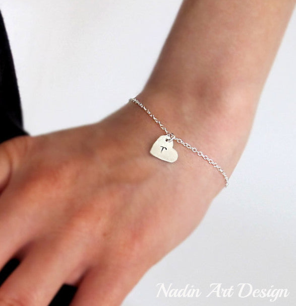 heart charm silver bracelet - initial heart charm silver bracelet