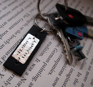 Engraved Stainless Steel and Leather Key Chain