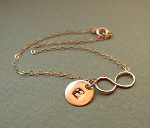 Gold Infinity Necklace with Initial Charm