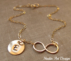 Gold Infinity Necklace with Initial Charm