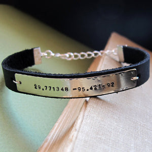 Latitude Longitude Adjustable Leather Bracelet