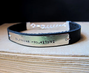 Latitude Longitude Adjustable Leather Bracelet