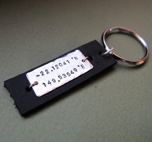 Longitude Latitude Custom Leather Keychain