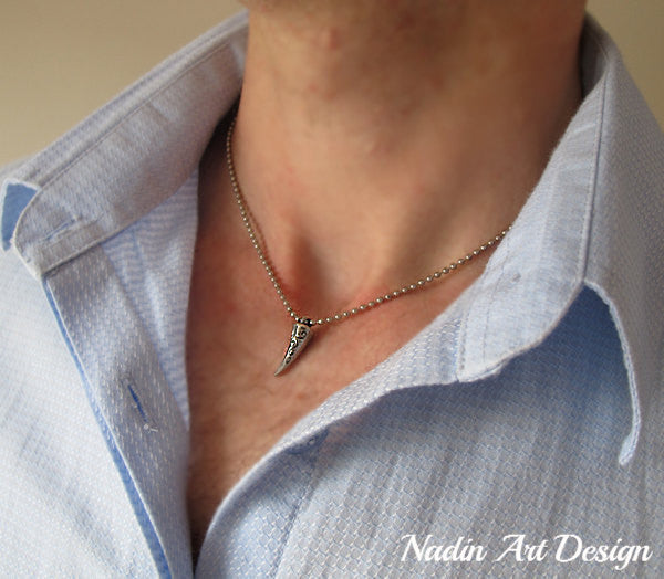 Tooth pendant silver necklace