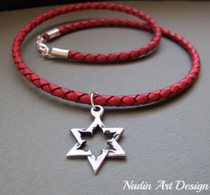 Big star pendant red cord necklace