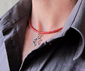 Star of David Pendant Red Necklace for Men