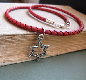 Star of David Pendant Red Necklace for Men