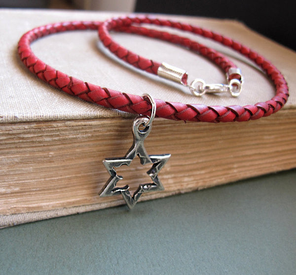 Star of David Pendant Red Necklace for Men