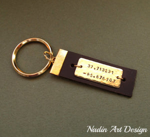 Gold and leather personalized keychain