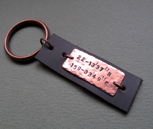 rustic leather keychain - copper keychain