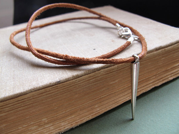 Spike Pendant Leather Necklace for Men