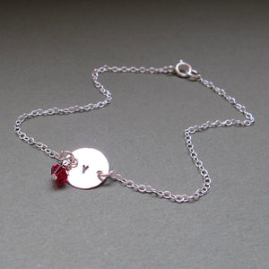 Initial Bracelet with Birthstone - Gift for Her