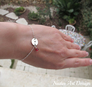 Initial charm silver bracelet