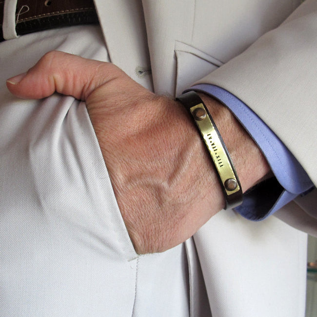 Odins V Personalised Mens Leather Bracelet With Engraved ID - UK Made