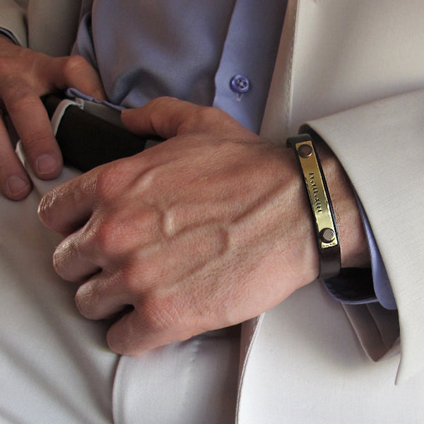 Roman Date Engraved Leather Bracelet for Men husband bracelet