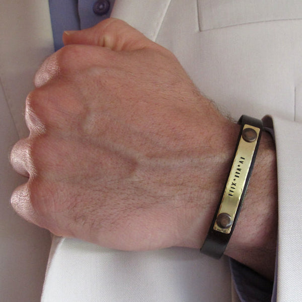 Mens Bracelet, Personalized Gift for men, Roman Date Engraving Jewelry