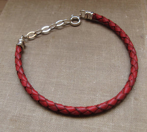 Red Braided Leather Bracelet for Men