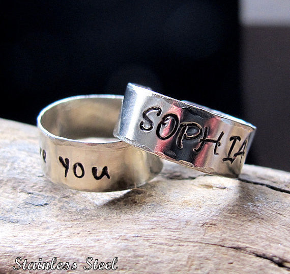 Word Ring Adjustable Custom Band Women or Men. Gift for Her Him Copper Inside Engraving