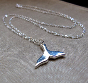 Nautical Jewelry - Silver Whale Tail Necklace