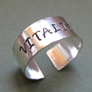 Wide silver name ring