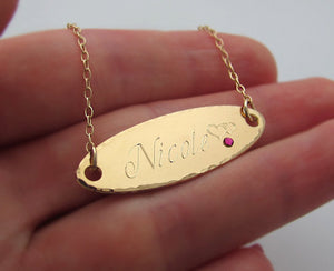 Gold Necklace with Personalized Oval Pendant