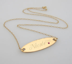 Gold Necklace with Personalized Oval Pendant