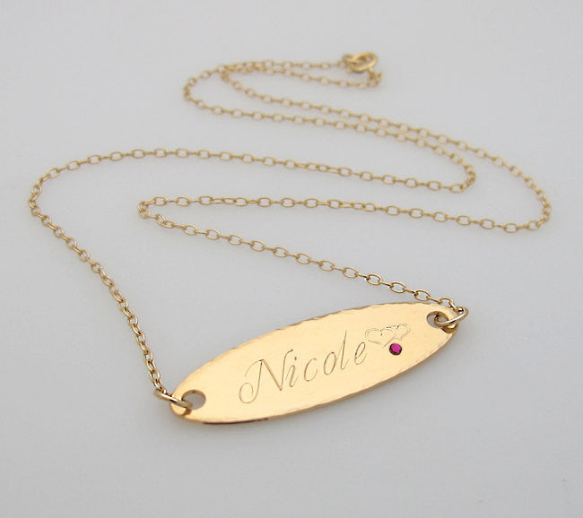 Oval gold charm name necklace