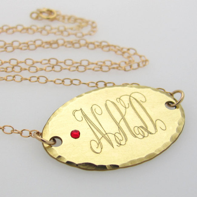 Monogram charm birthstone gold necklace