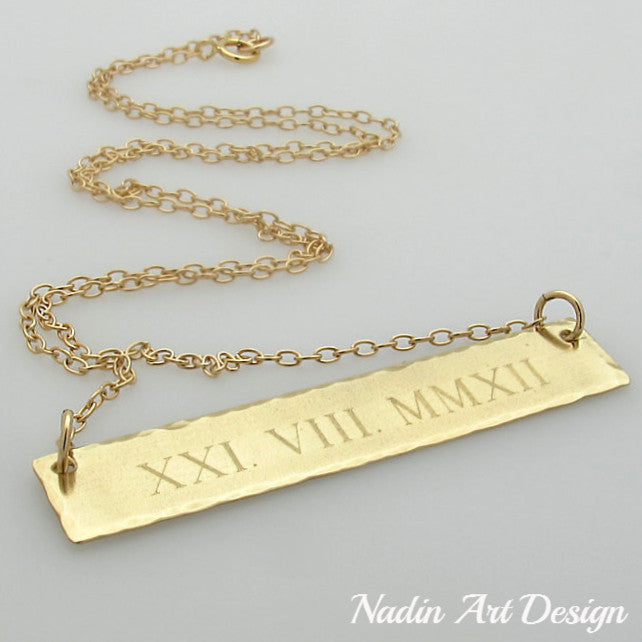 18K Yellow Gold Personalized Bar Bracelet Custom Name Date 