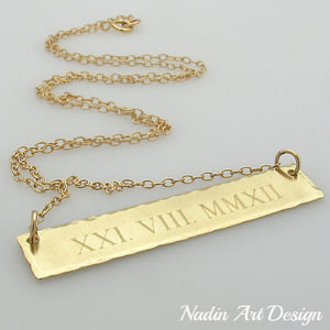 Roman numeral ID gold necklace