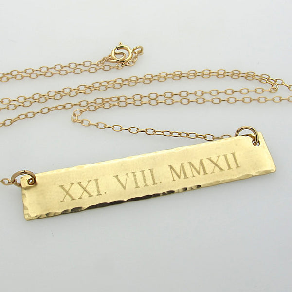 Horizontal Gold Bar Date Necklace
