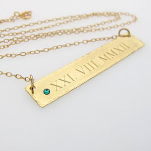 Horizontal Gold Bar Date Necklace