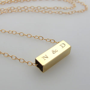 Gold Rectangular Tube Engraved Necklace