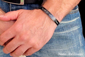 engraved black bracelet for men - custom jewelry