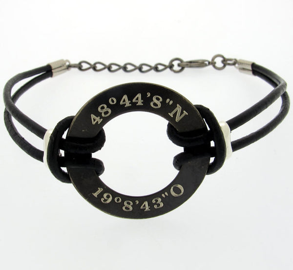 Personalized Black Leather Bracelet