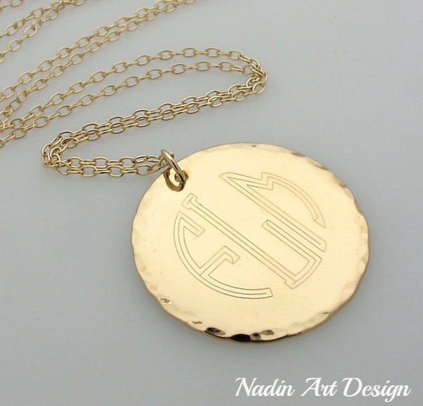 Monogram Gold Engraved Pendant Necklace