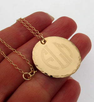 Monogram Gold Engraved Pendant Necklace